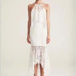 SHONA JOY Lace Cocktail Handkerchief Midi dress